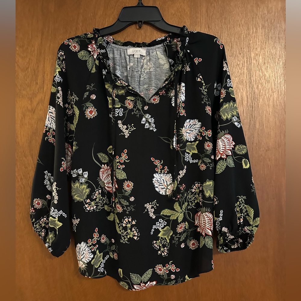 LOFT Black Floral Blouse